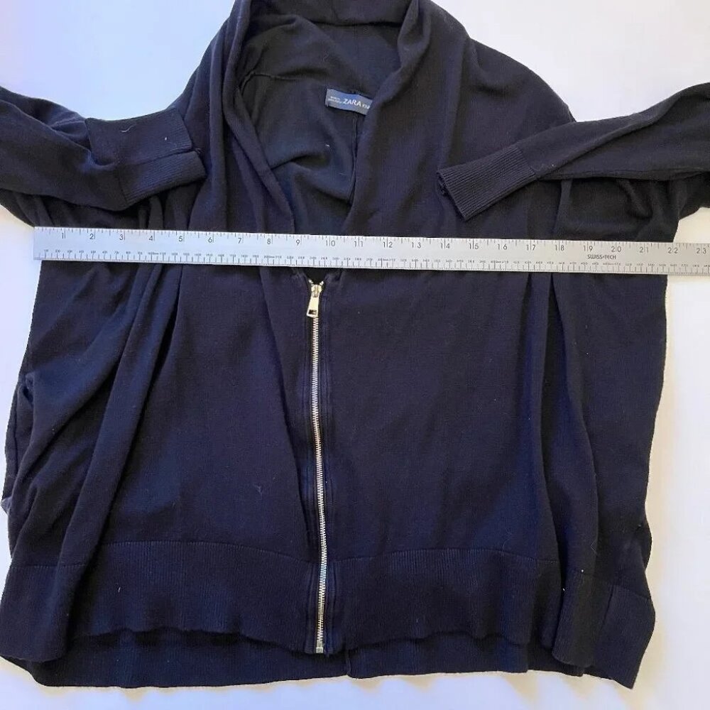 Zara Knit Black Cardigan Sweater Gold Zip Classic Careerwear Oversized Boxy Sz S - Picture 4 of 10